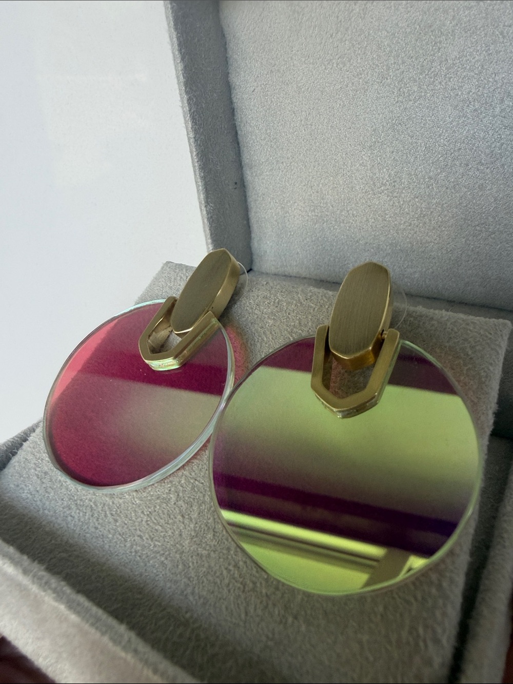 Kendra Scott Iridescent Pink and Green Disc Clip-On Earrings